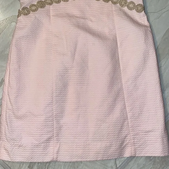 Pearl Shift Dress Paradise Tint Pink Halter Gold Lace - Picture 4 of 7